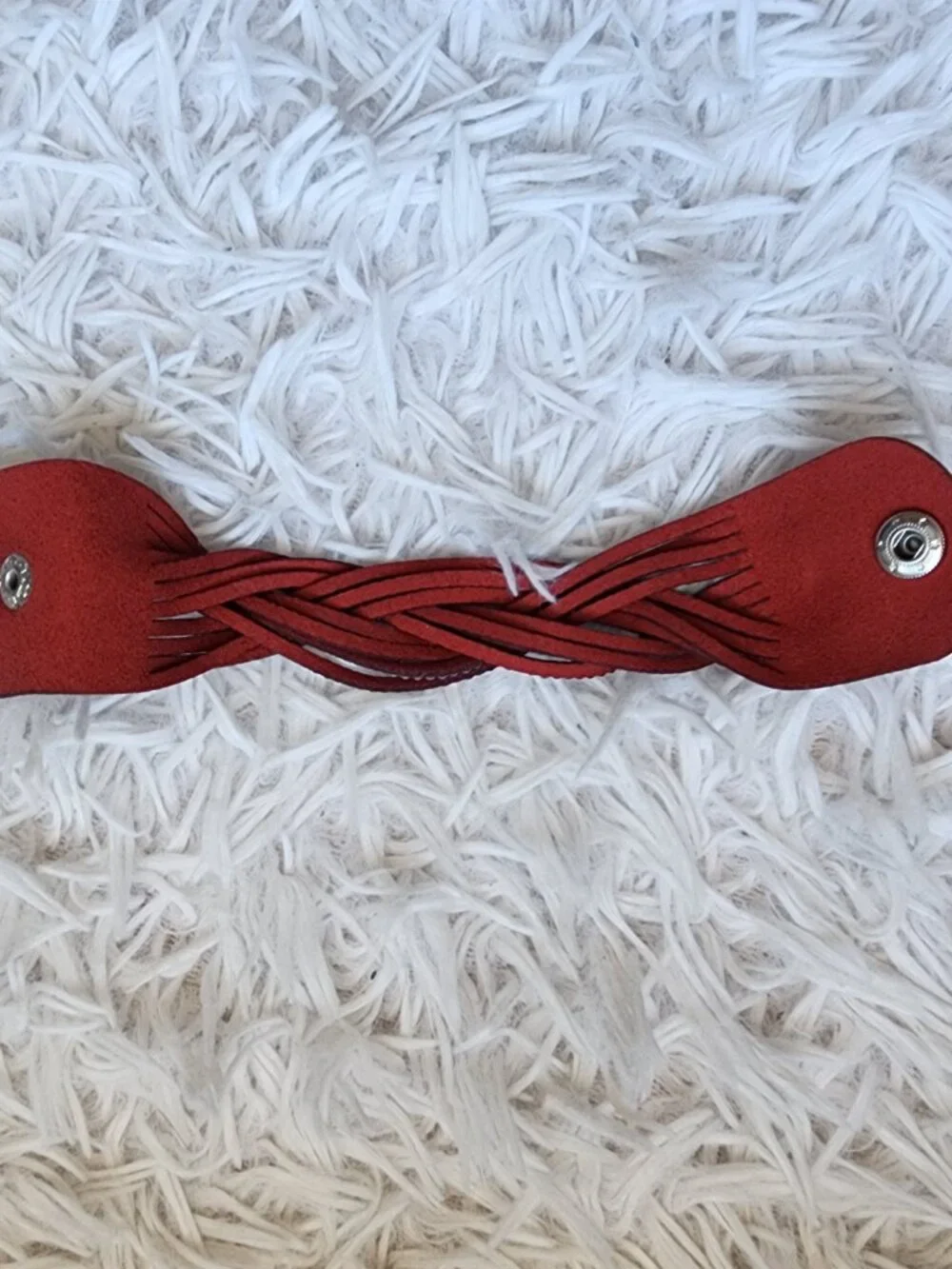 10/$10 - Boho Red Faux Leather Braided Rhinestone Snap Cuff